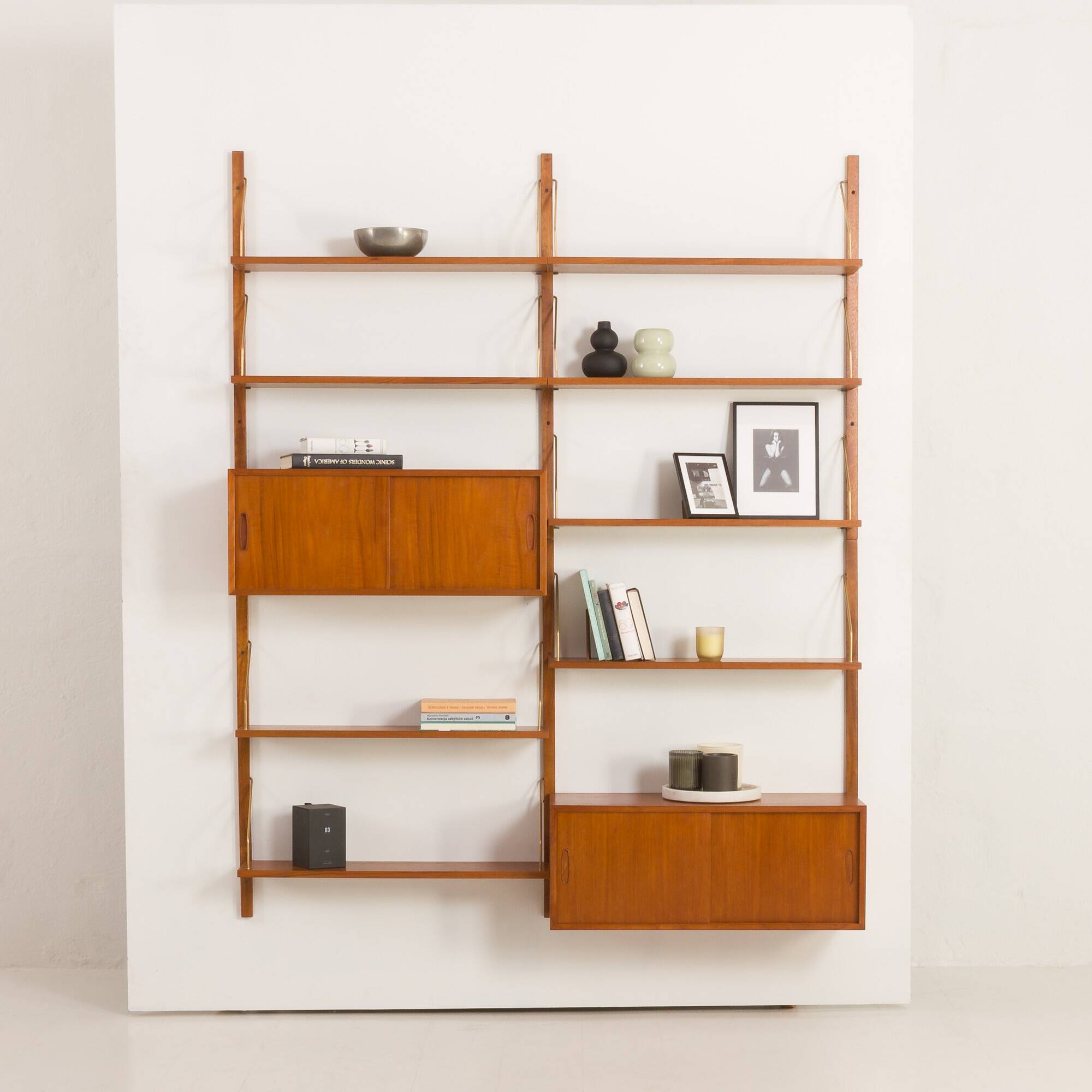Danish mid-century teak wall unit with 2 cabinets, 1970s.