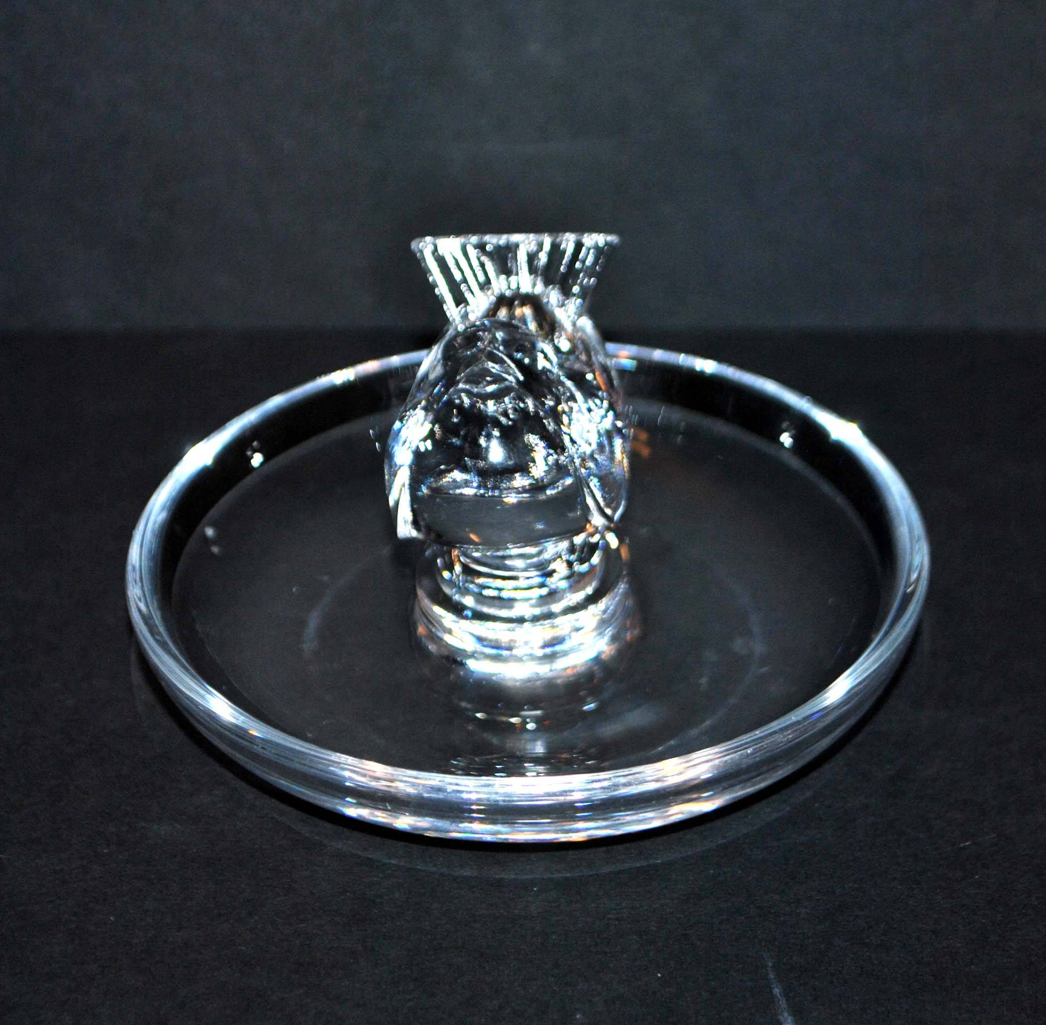 Lalique ring cup with birds in sparrow crystal unsigned