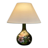 Blown glass lamp painted with a floral design, early 20th century.