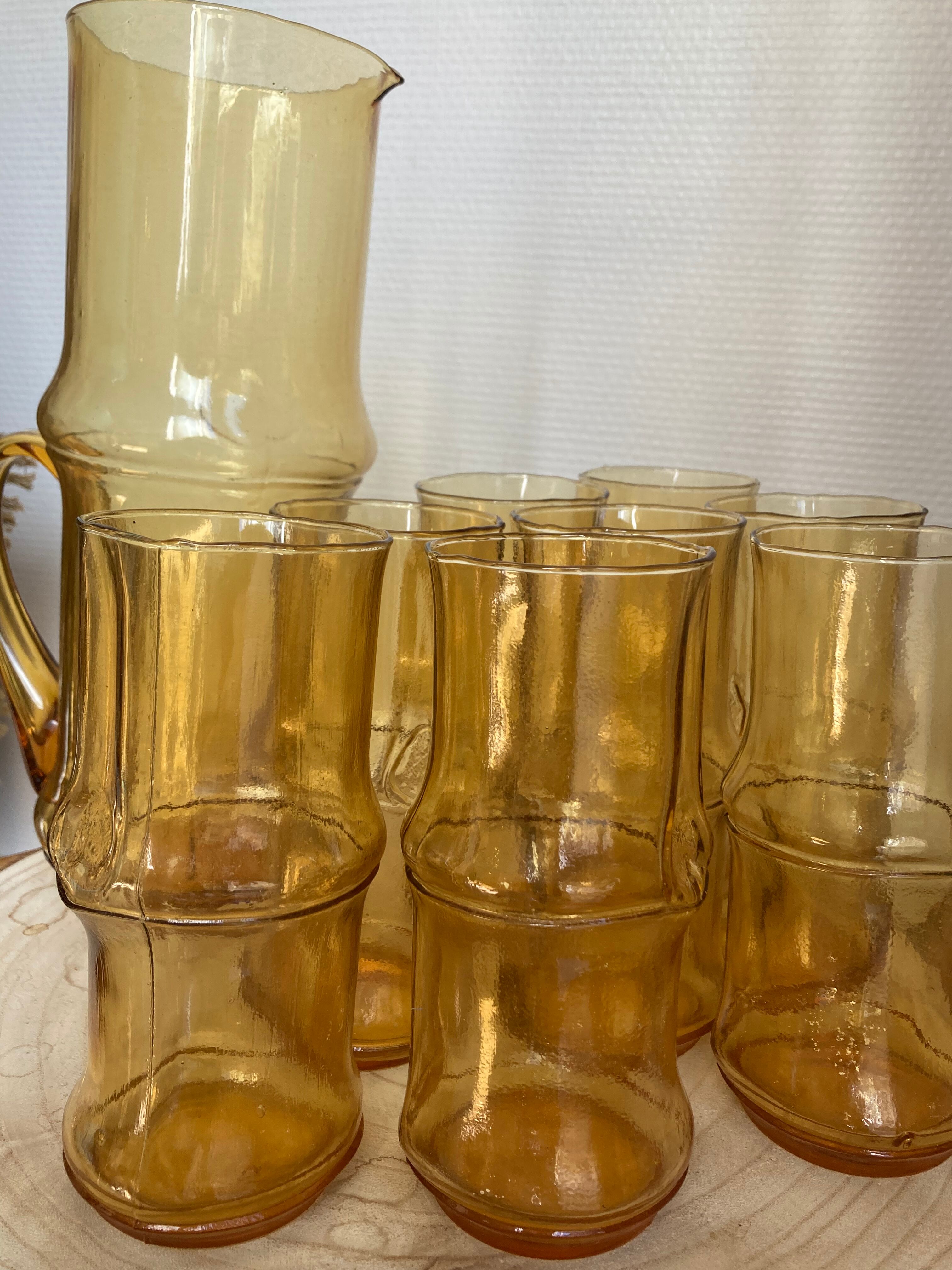 Orangeade service - pitcher and 8 glasses
