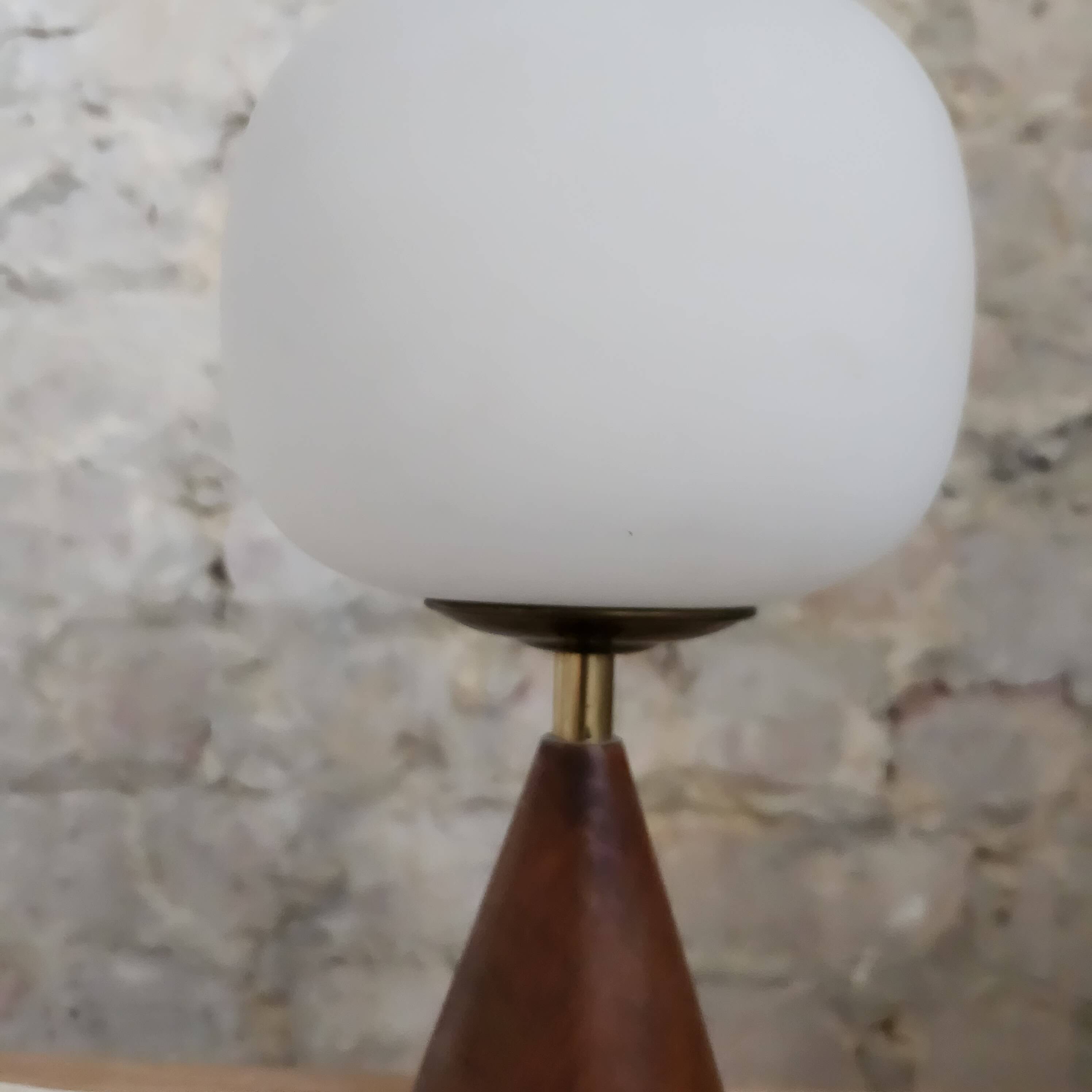 Small lamp in teak, opaline and brass year 60