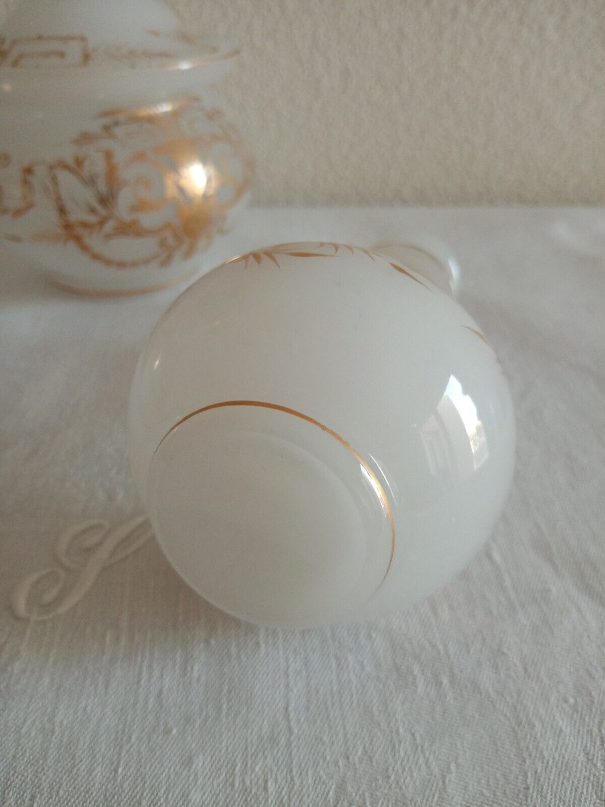 Suite Carafe, Carafon and Pot Opaline with gilded decorations XIX th