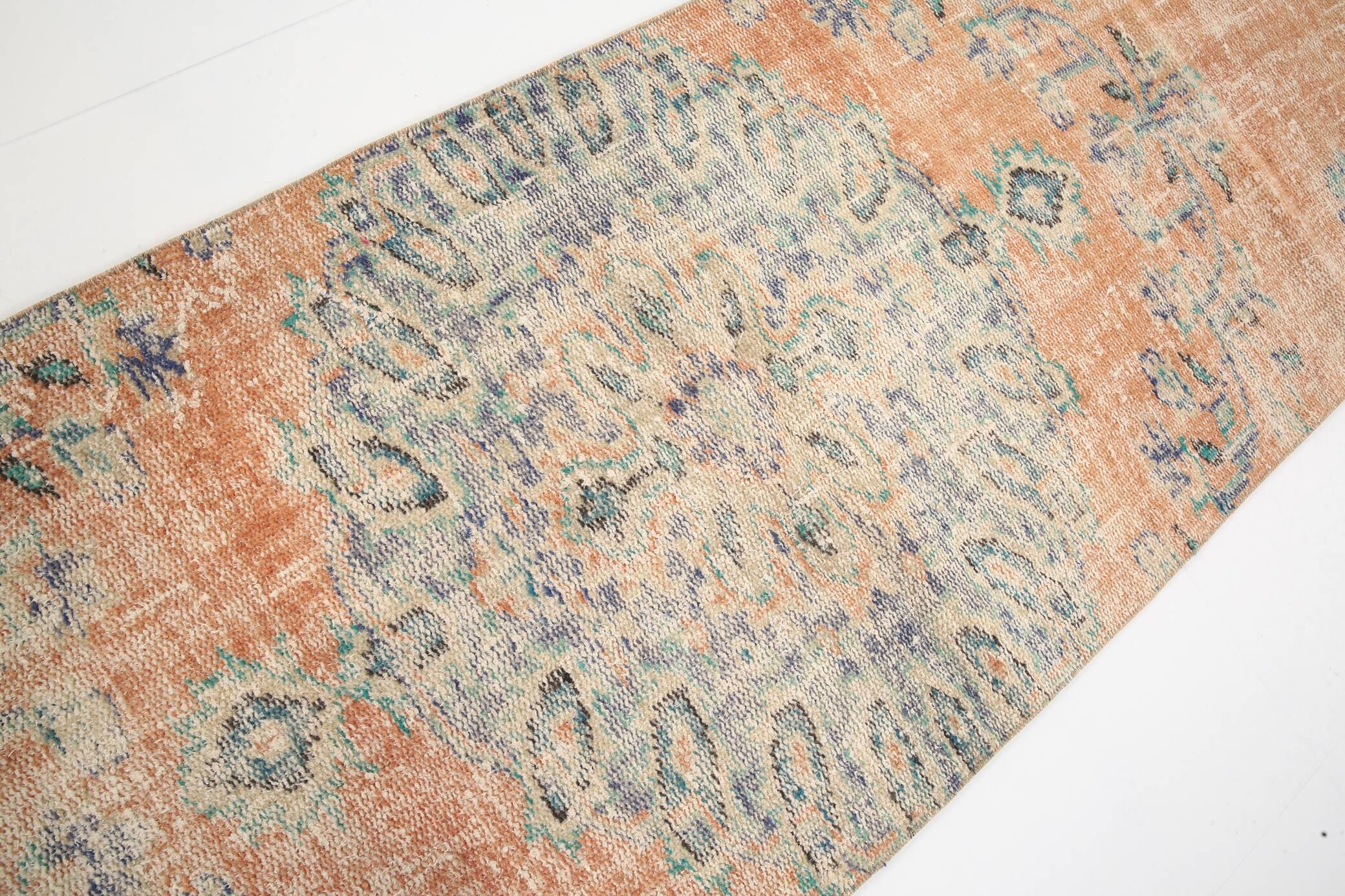 3x9 Pale Orange & Blue Vintage Runner Rug, 80x283Cm SK 6027