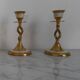 Pair of candlesticks in brass and mother-of-Pearl