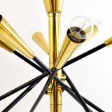 Black and brass articulated Sputnik chandelier in Stilnovo style, Italy, 1950.