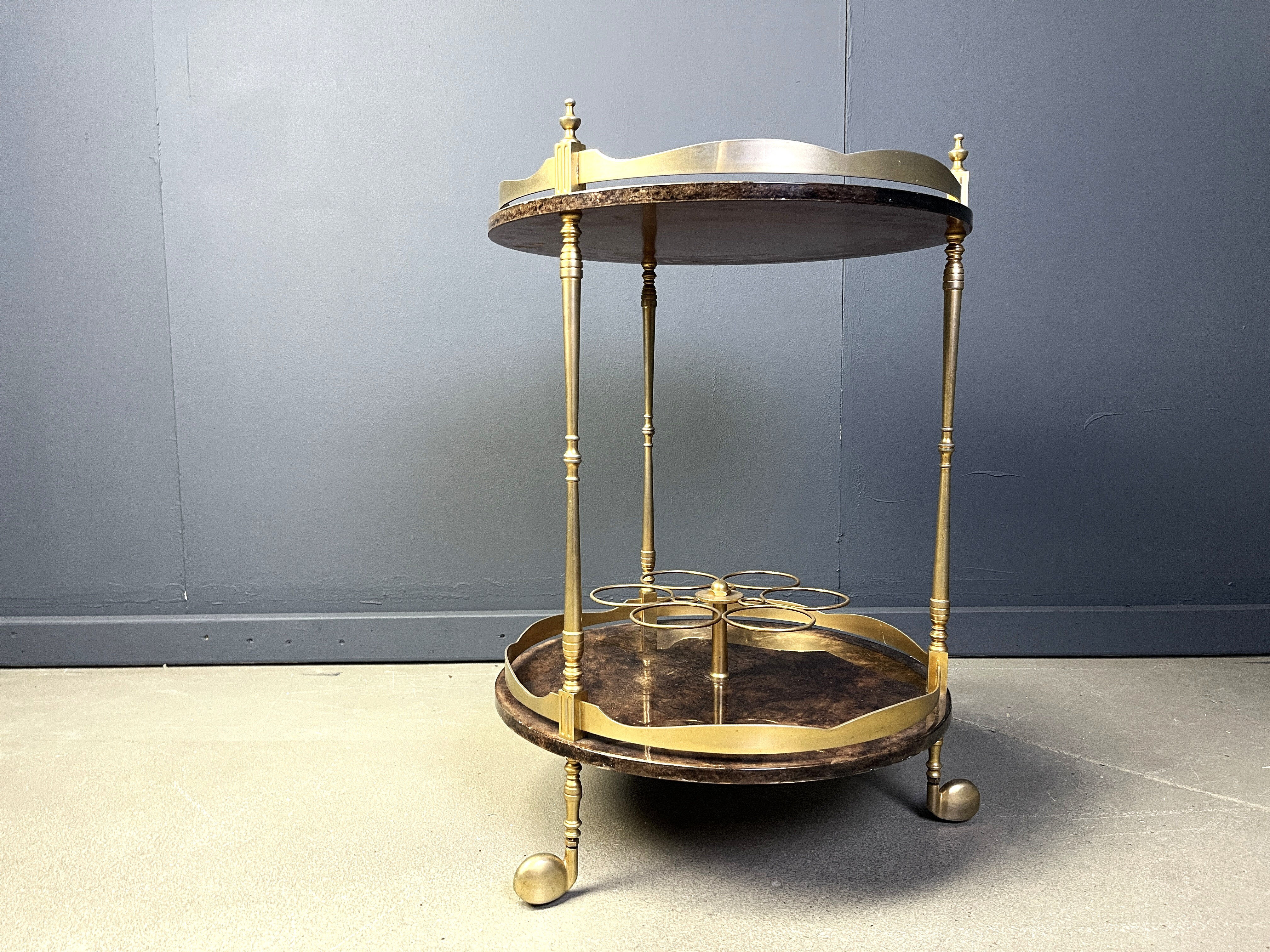 Italian lacquered goatskin / parchment serving bar cart by Aldo Tura