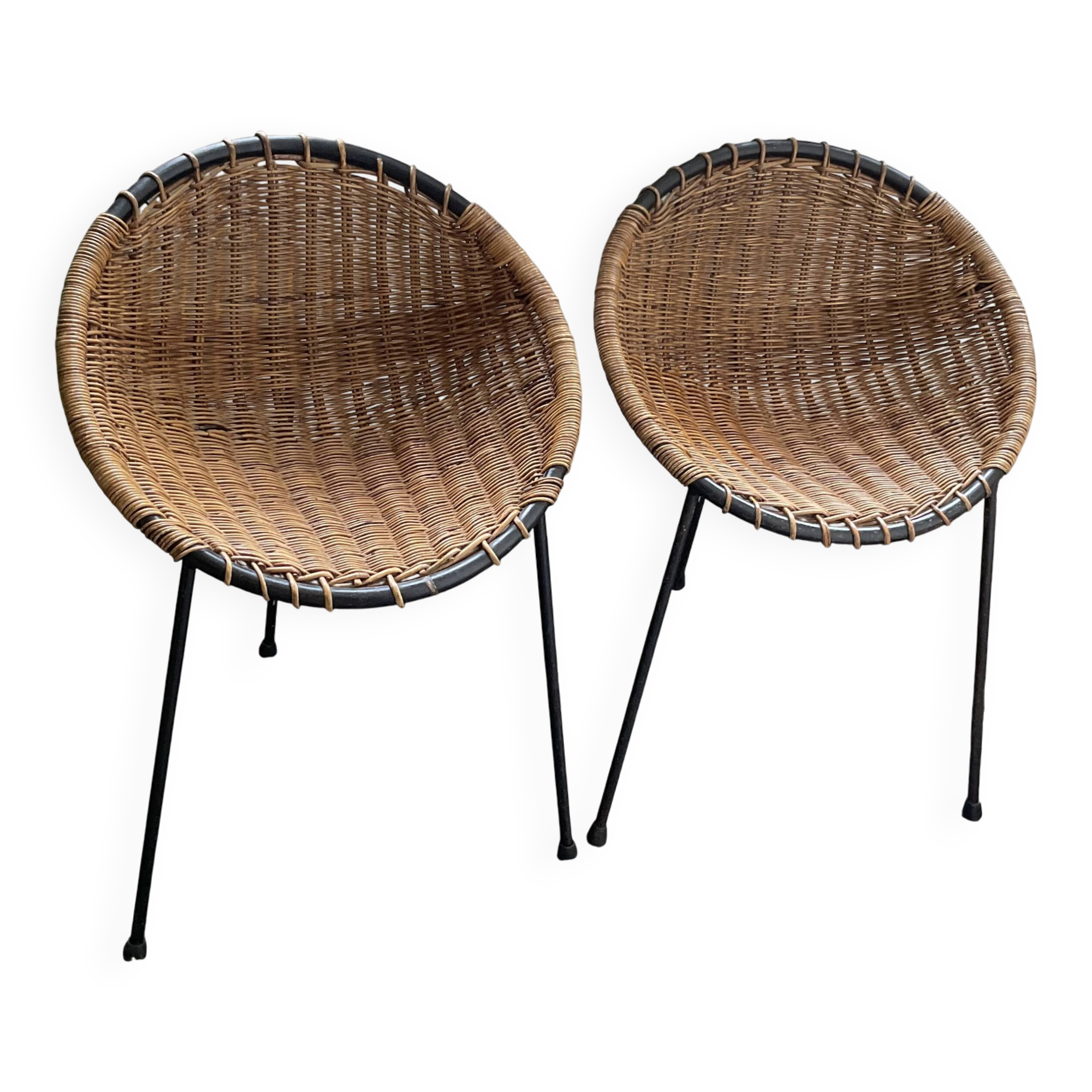 Paire de fauteuils rotin et acier  seventies