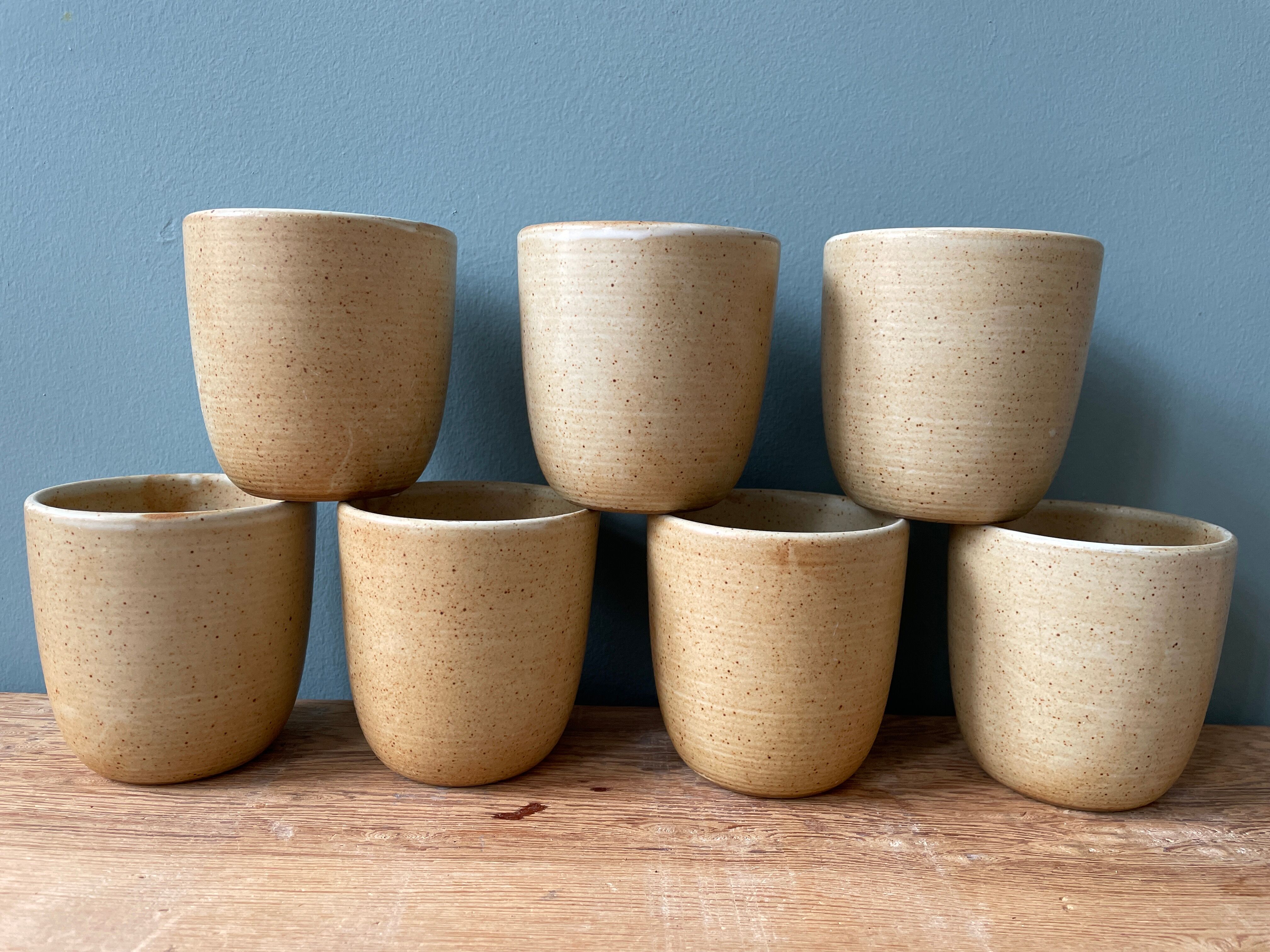 Set of 7 vintage stoneware cups, Grès CNP Village France