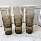 Set of 6 glasses smoked long drink 70s