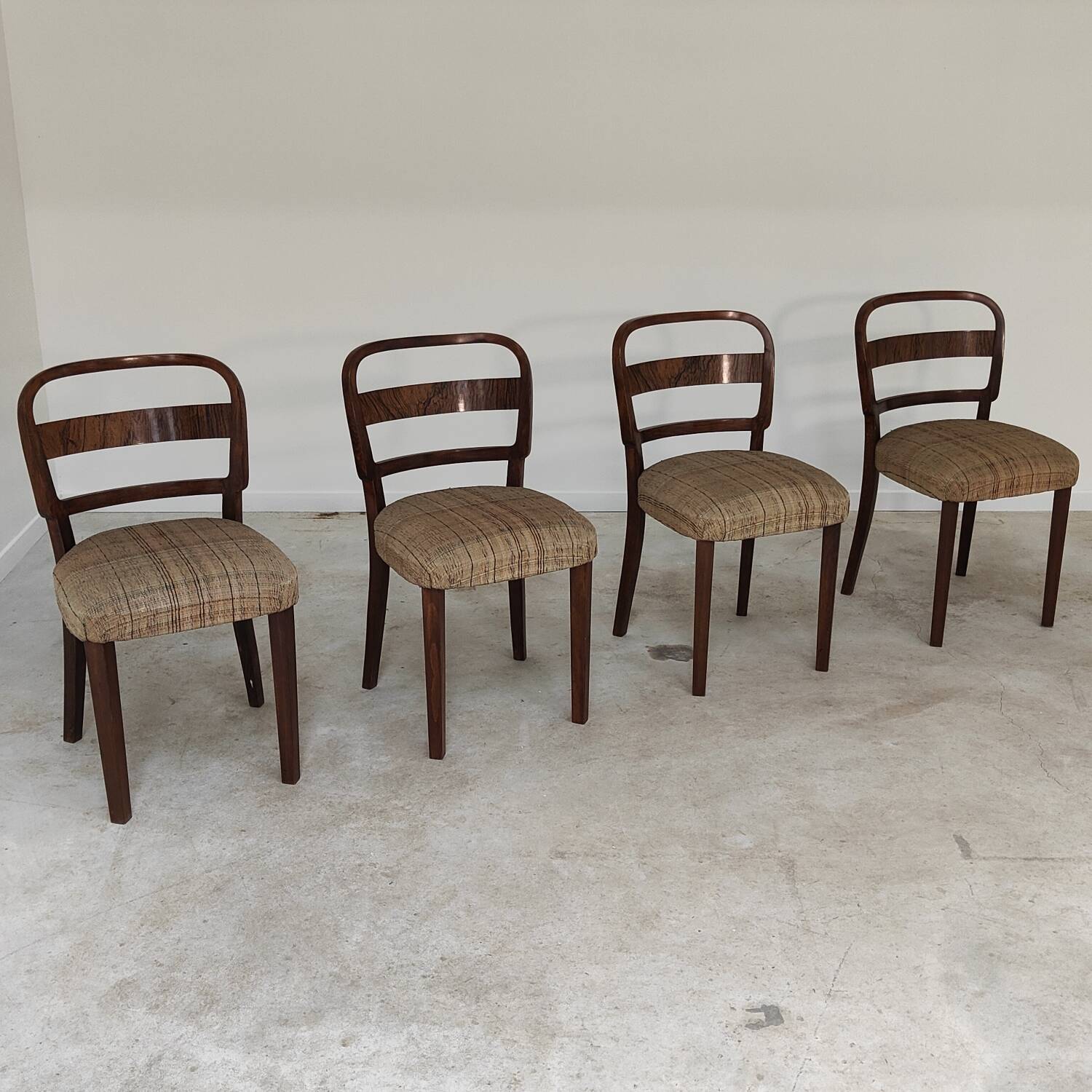 Set of 4 Fischel art deco chairs, fabric and walnut, year 30