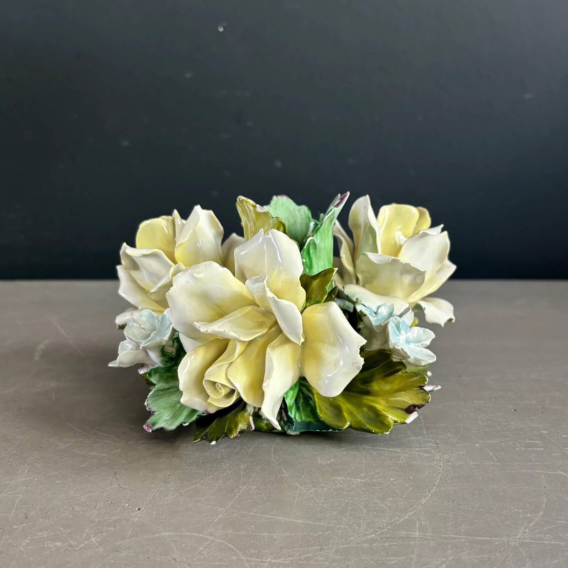 Rose porcelain barbotine candlestick - Capodimonte Italy - Ref 1378