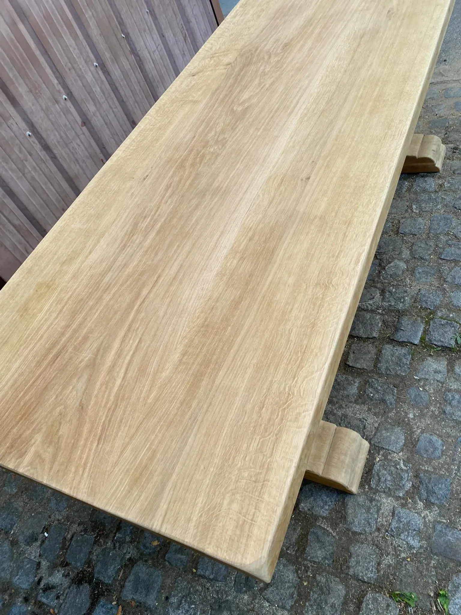 Large stripped monastery table in raw solid oak 225cm 1970