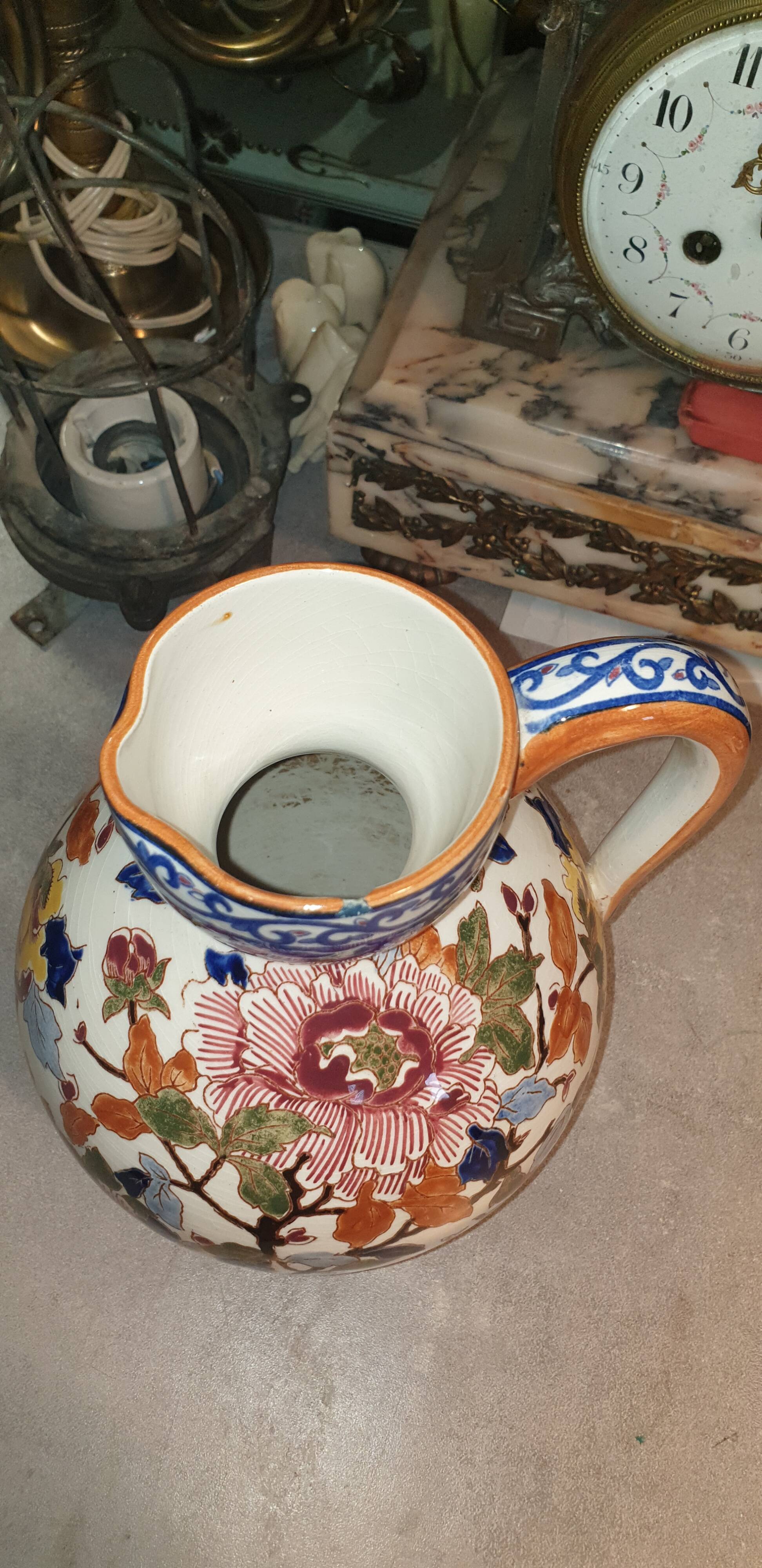 Gien earthenware pitcher peony decor.
