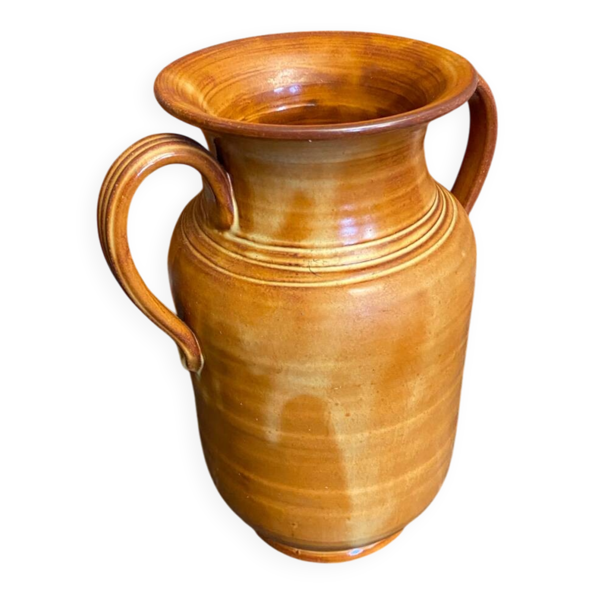 Vintage Beige Ceramic Handled Vase from the 1970s