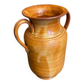 Vintage Beige Ceramic Handled Vase from the 1970s