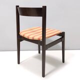 Vintage Set of Six Walnut Chairs by Gianfranco Frattini for Cassina with Stripe Patterned Orange Fab