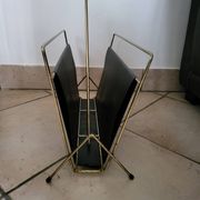 Vintage metal magazine rack in gold and black vinyl Newspaper holder
