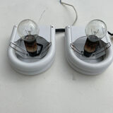 Pair of white and opaline metal wall lights