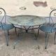 1 Table and 2 wrought iron garden chairs 1950 vintage