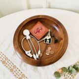 Empty round hollow flat bowl pocket in teak wood