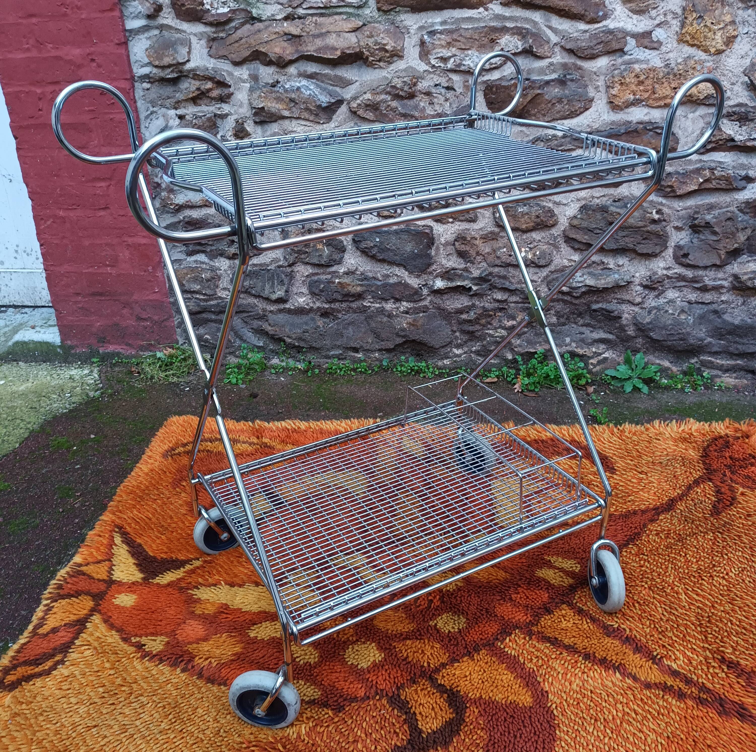 Chrome-plated metal serving cart, 1970s
