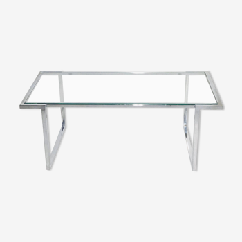 Table basse vintage aluminium et verre
