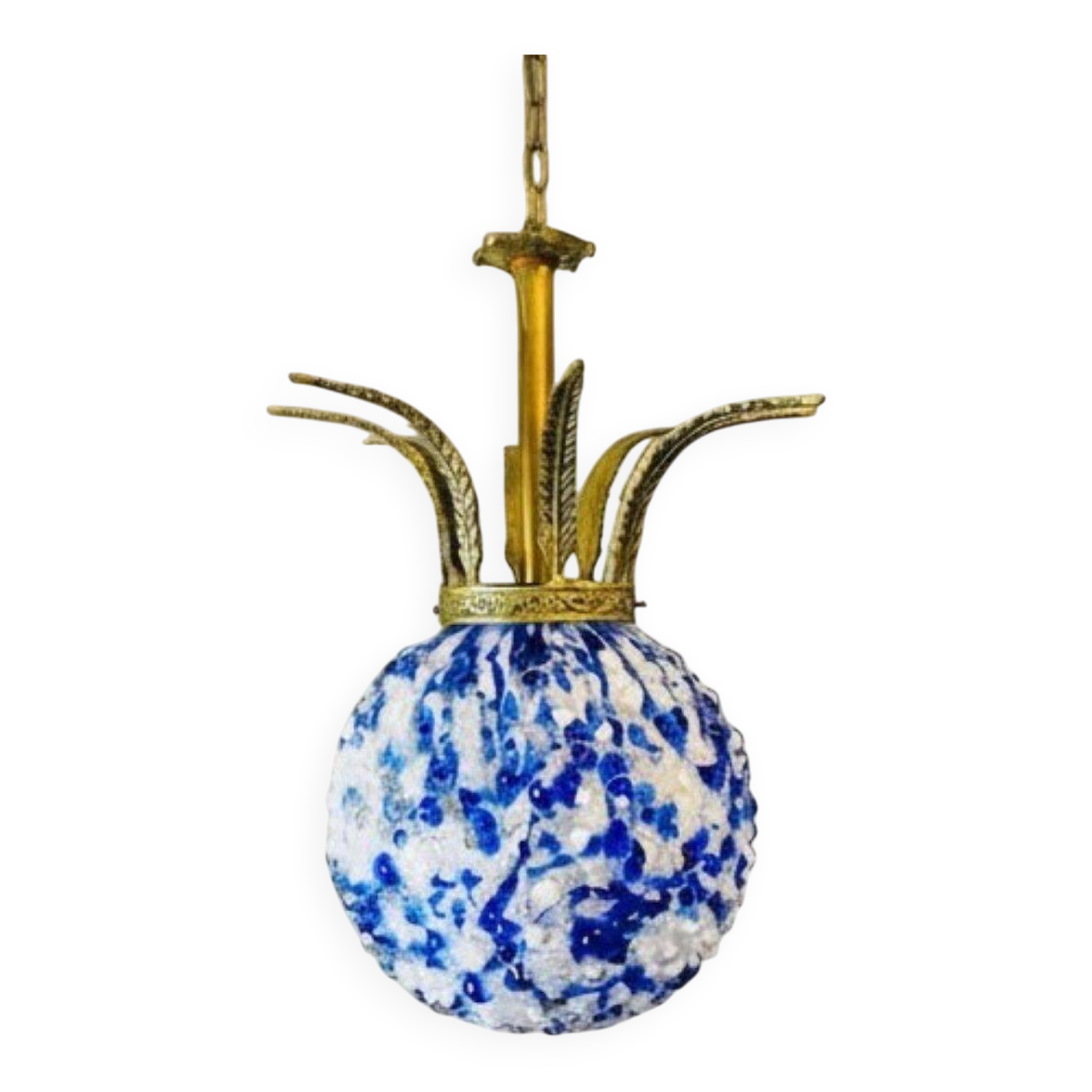 Large Portuguese blue glass crowned chandelier
