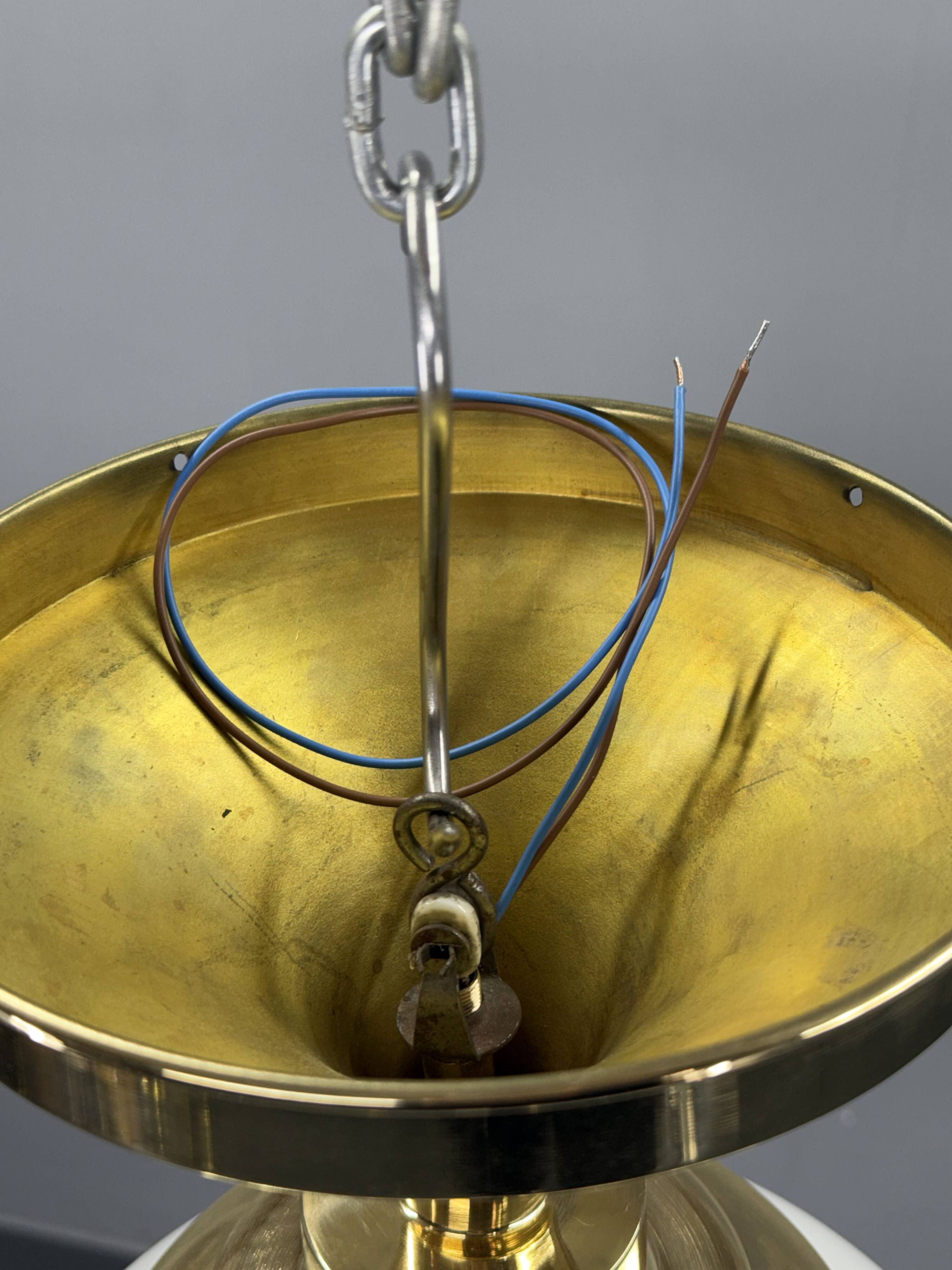 1930s Art Deco Brass and Opaline Glass Flush Mount, Czech
