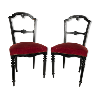 Paire de chaises Napoléon III bois noirci et velours rouge