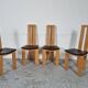 4 chaises  en cuir et bois , années 80