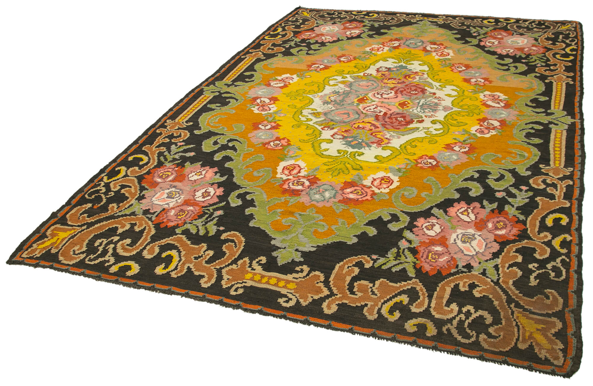 Handwoven Vintage Flatweave Black Kilim 208 cm x 330 cm - 23429