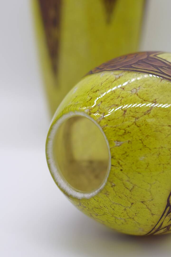 Set 2 Rare Vase Ovoïde signé F-T Legras Pare de verre Art deco 1930