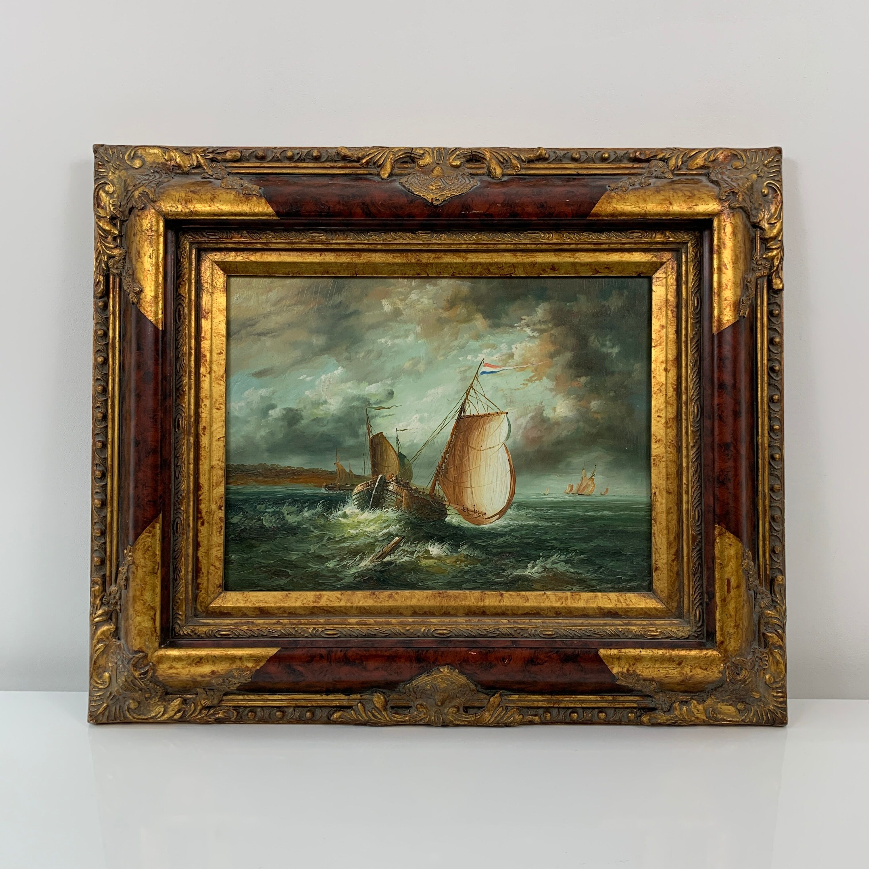 Table painting marine sailboat oil on panel