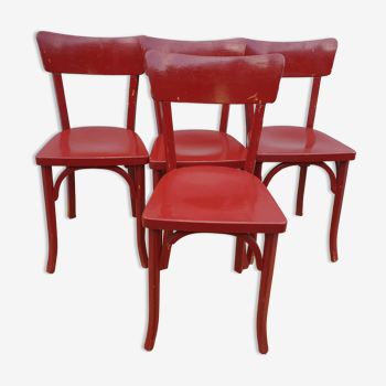 4 chaises rouges bistrot Baumann