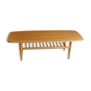 Table basse en hêtre avec porte-magazines, années 1970