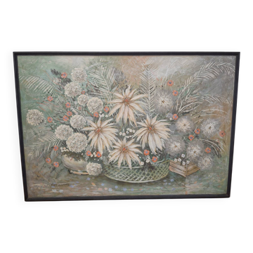 Large oil on canvas – Floral still life – signed Ferrante – 105 x 156