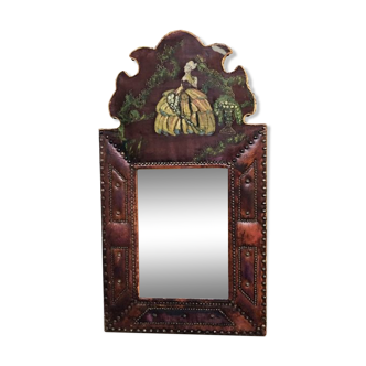 Leather and silk mirror