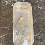 Mother-of-pearl carved plaque, two young girls bathing