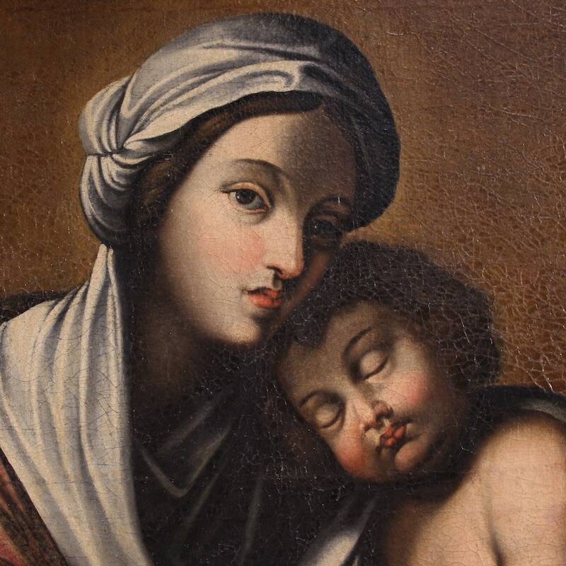 Antique Italian painting Madonna and Child from the 18th century