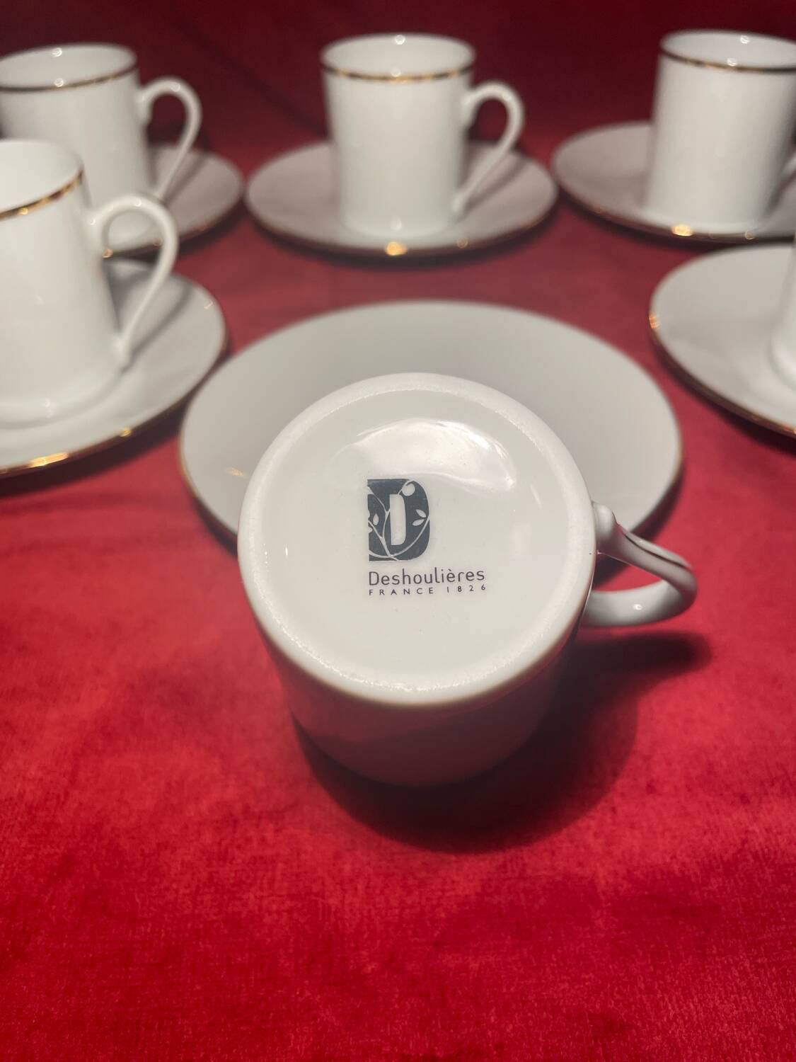 Deshoulières Limoges café service 6 cups + 6 saucers white porcelain