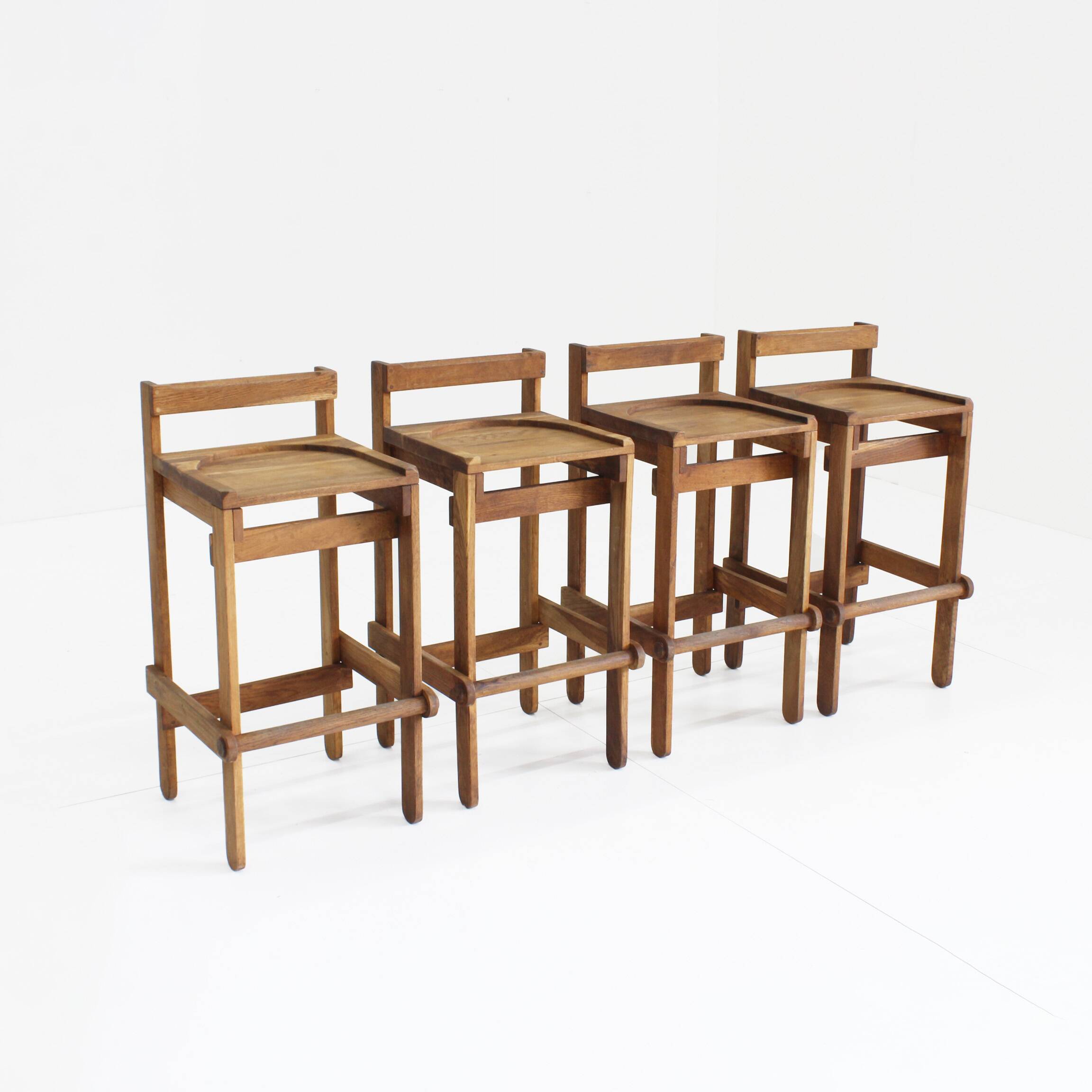 Vintage wooden bar stools 1960, set of 4