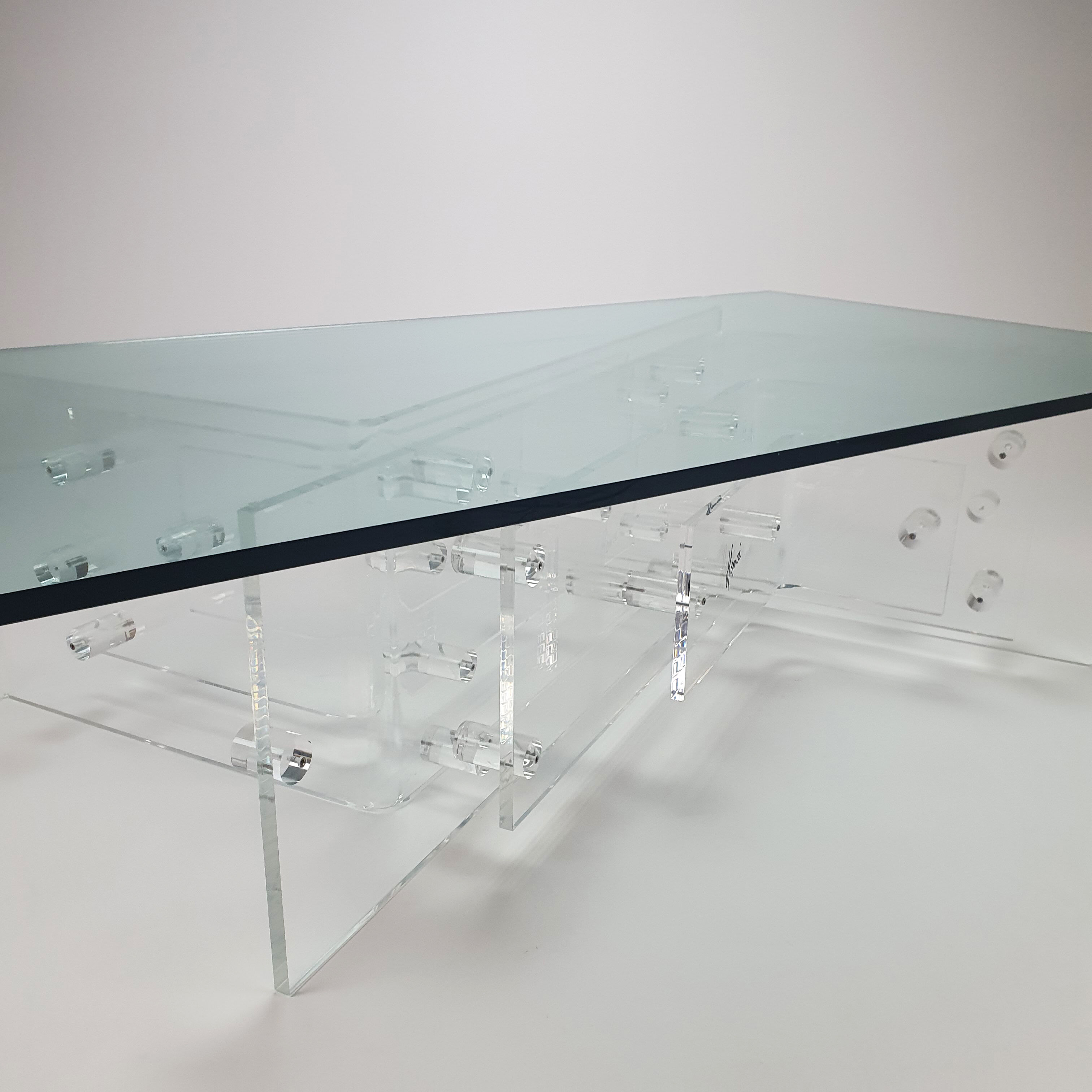 Custom Made Lucite and Glass Coffee Table by Hemcé Nice, France, 1970s