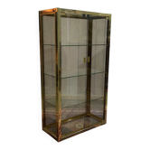 Vitrine d'exposition en chrome doré et verre fumé - travail des années 1980