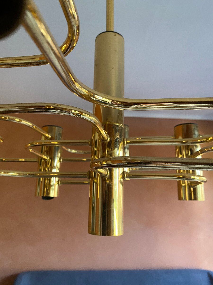 Golden chandelier 9 fires from Sciolari Italy 1960