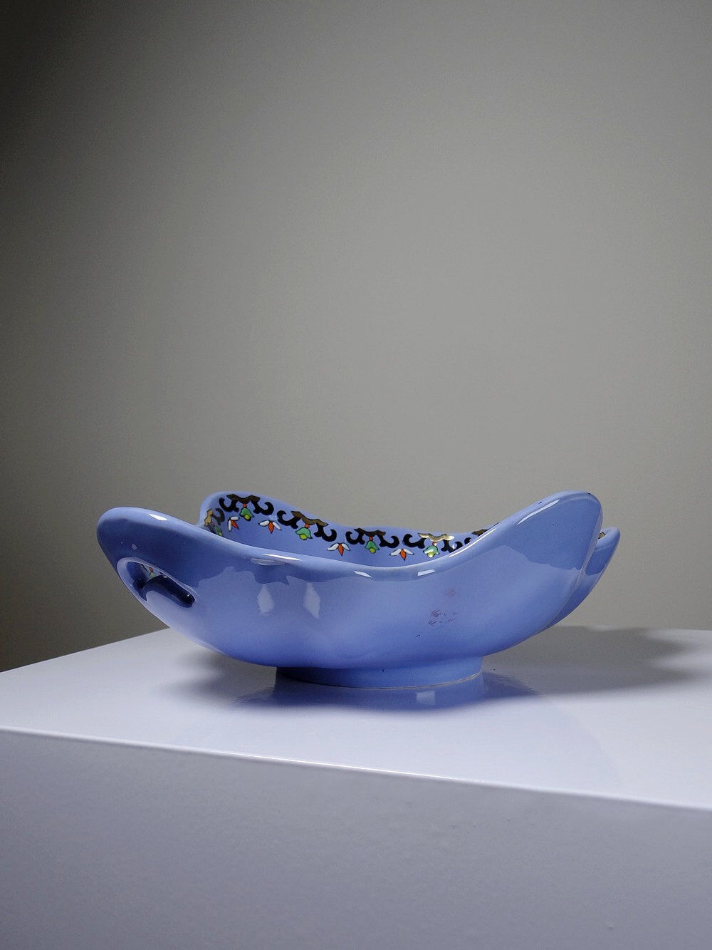 Vintage Chartres model faience and enamel pocket bowl from Longwy.