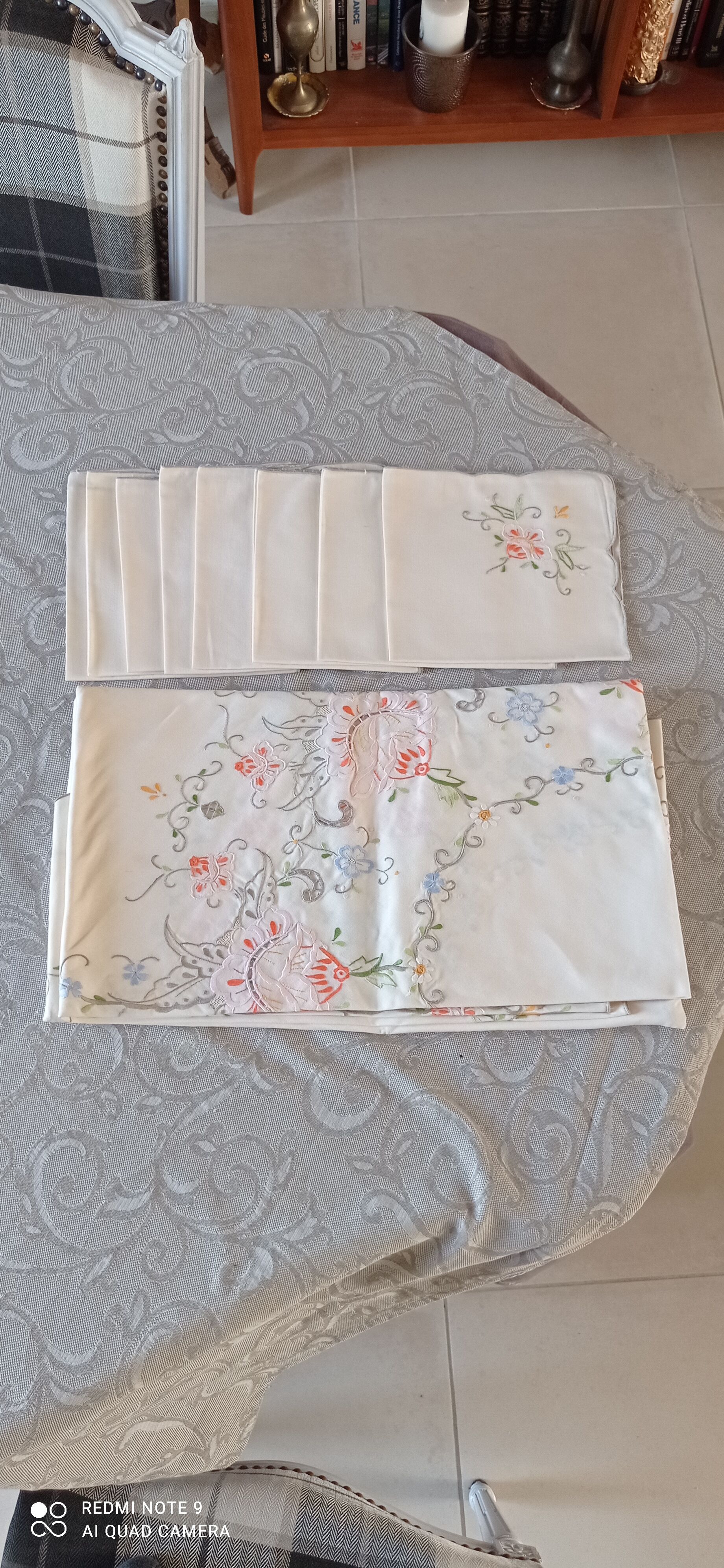 Antique embroidered tablecloth and towels
