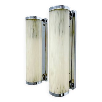 Pair of Vintage Art Deco Wall Lights, Chrome Glass