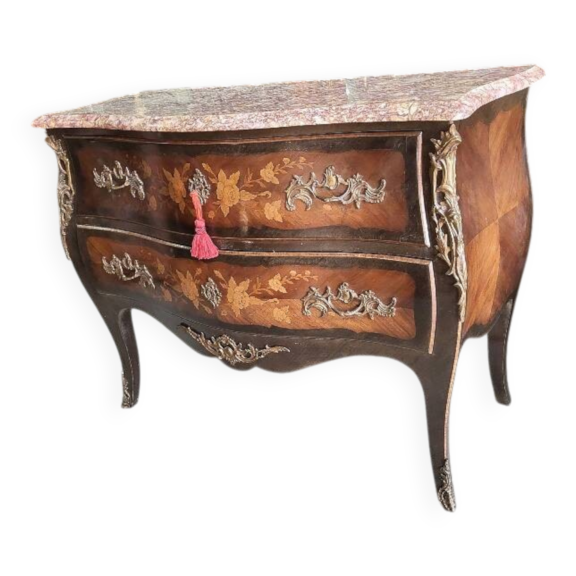 Commode sauteuse en bois de rose plateau en marbre rose