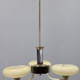 Art Deco brass and wood chandelier with champagne glass, Czechoslovakia 1930s