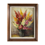 Hst painting of 1970 : "bouquet of muffliers flowers" signed m. l. petit